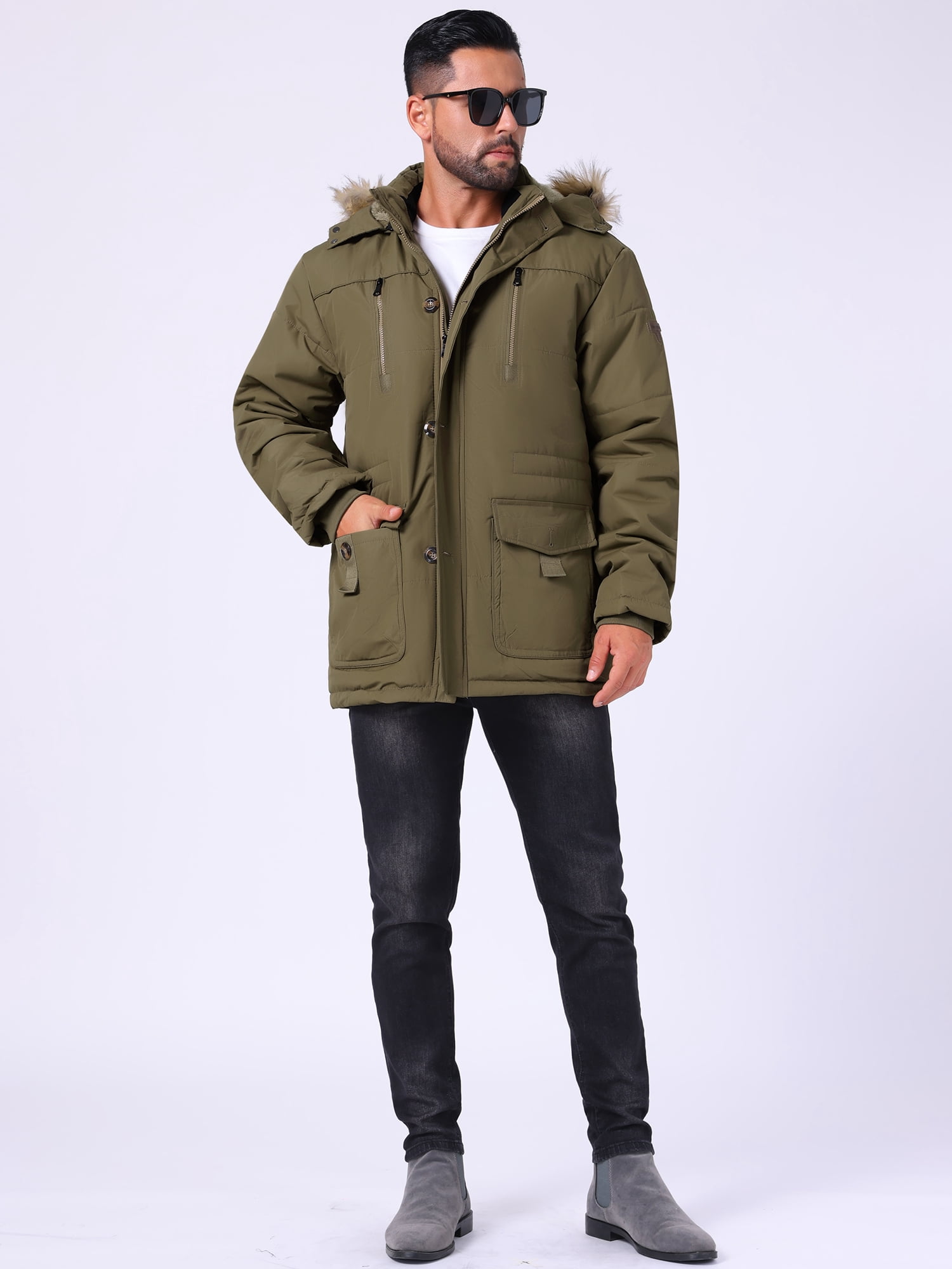 DARING DIVA Men's Winter Warm Coat Fleece Lined Thicken Hooded Parka Jacket XL Dark Green
