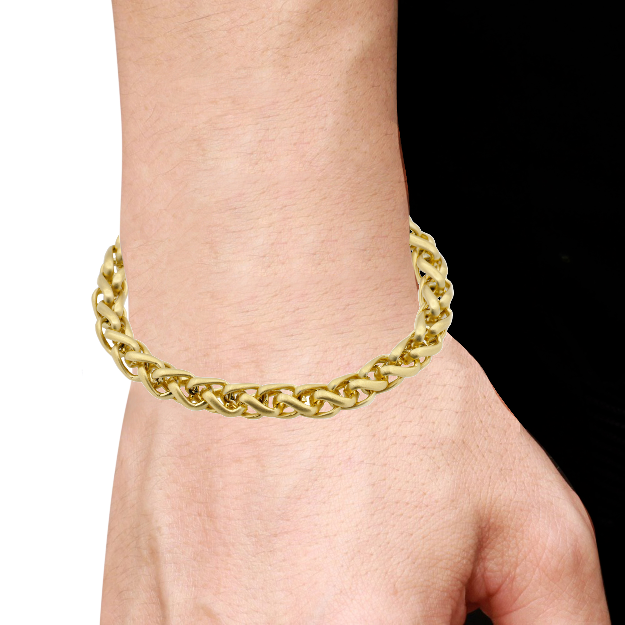 Mens Gold Plated Stainless Steel Wheat Link Chain Bracelet