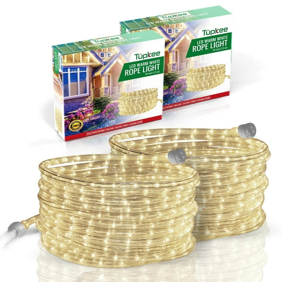 Tupkee LED Rope Light Warm-White - 24 Feet 7.3 m, for Indoor and Outdoor use - 10MM Diameter - 144 LED Long Life Bulbs Decorative Rope Tube Lights - Pack of 2