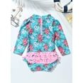 thumbnail image 4 of inlzdz Baby Girls Long Sleeve Ruffle Floral Print Swimsuit One Piece Zipper Swimwear Bathing Suit Rash Guard Blue 18-24 Months, 4 of 7