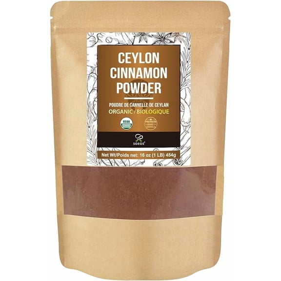 Soeos Organic Ceylon Cinnamon Powder, 16 oz Kraft Bag – True Cinnamon, Freshly Ground for Baking & Cooking