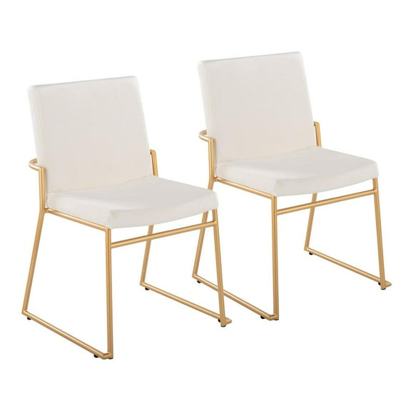LumiSource Gold Steel, Cream Velvet Dutchess Dining Chair - Set of 2