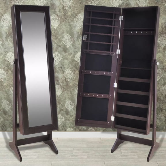 vidaXL Free Standing Jewelry Cabinet with Mirror Brown