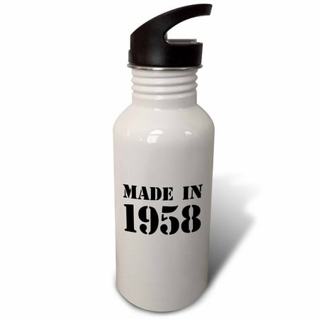 

3dRose Made in 1958 - funny birthday birth year text - fun black bday stamp with year you were born - humor Sports Water Bottle 21oz
