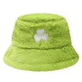 thumbnail image 3 of DJN New St. Patrick's Day Clover Print Plush Fisherman Hat Shamrock Fleece Beanie Fashion Soft Winter Hat Green One Size, 3 of 9