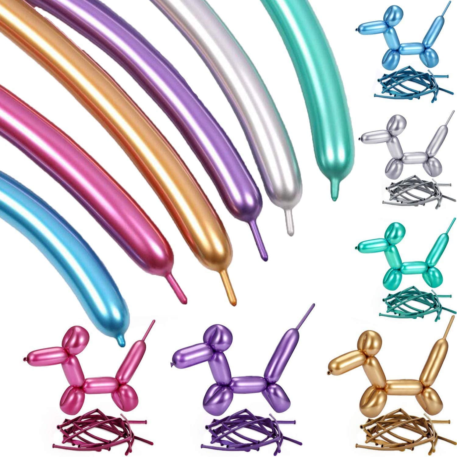 100x Metallic Animal Flower Party Twist Latex Tying Magic Long Strip Balloons