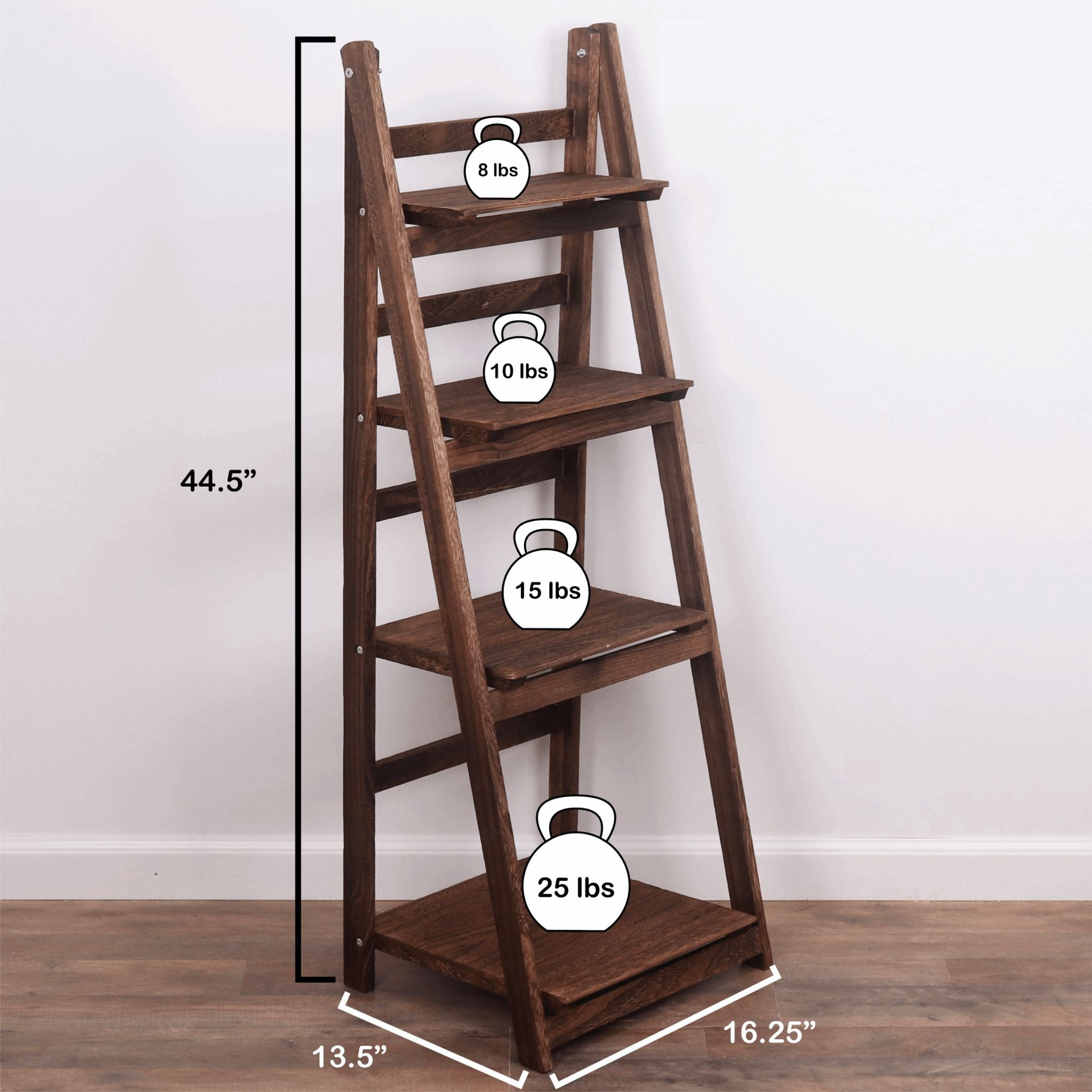 Milltown Merchants Distressed Ladder Shelf - Rustic Leaning Bookshelf - Brown
