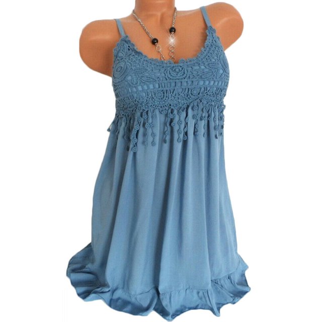 CAROOTU Robe à Bretelles pour Femmes Mini Débardeur en Dentelle Sans Manches Fête Été Plage Robe Courte Grande Taille