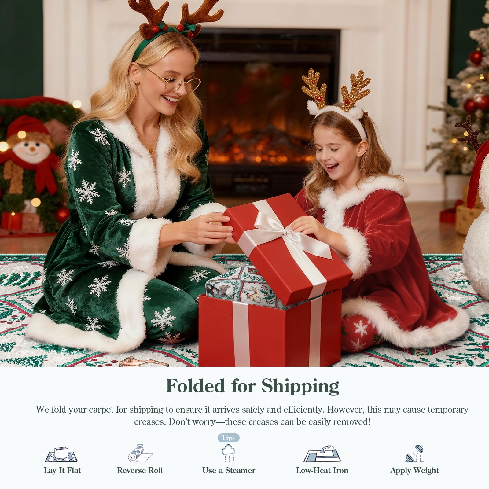 Moynesa 8'x10' Christmas Area Rug for Living Room,Cream Large Rug Xmas Tree Modern Rug Kitchen Rug Washable Rug Non Slip Moroccan Carpet Holiday Decor Soft Accent Rug for Bedroom Dining Room