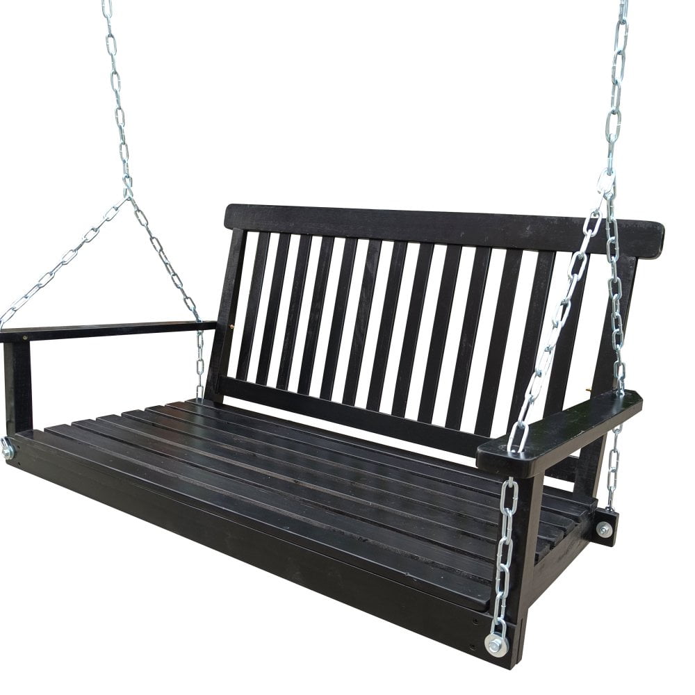 GZXS Outdoor Patio Hanging Wooden Porch Swing 46" with Chains, 2Person