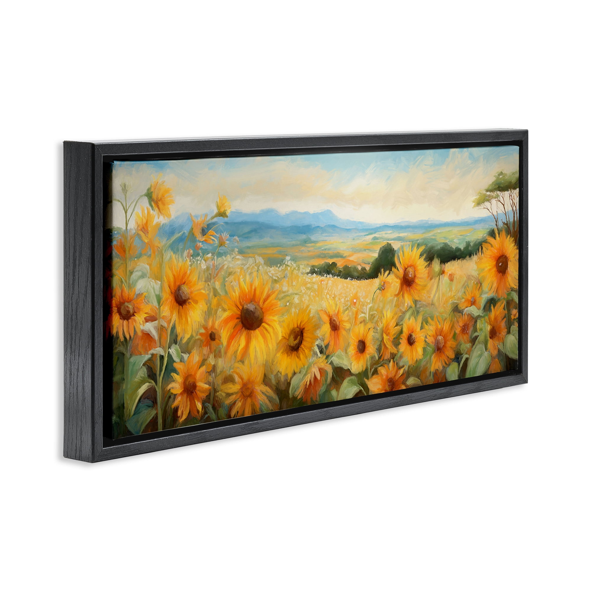 Stupell Industries Sunflower Fields Panorama Landscape & Nature Painting Black Floater Framed Canvas Art Print Wall Art, 25 x 11