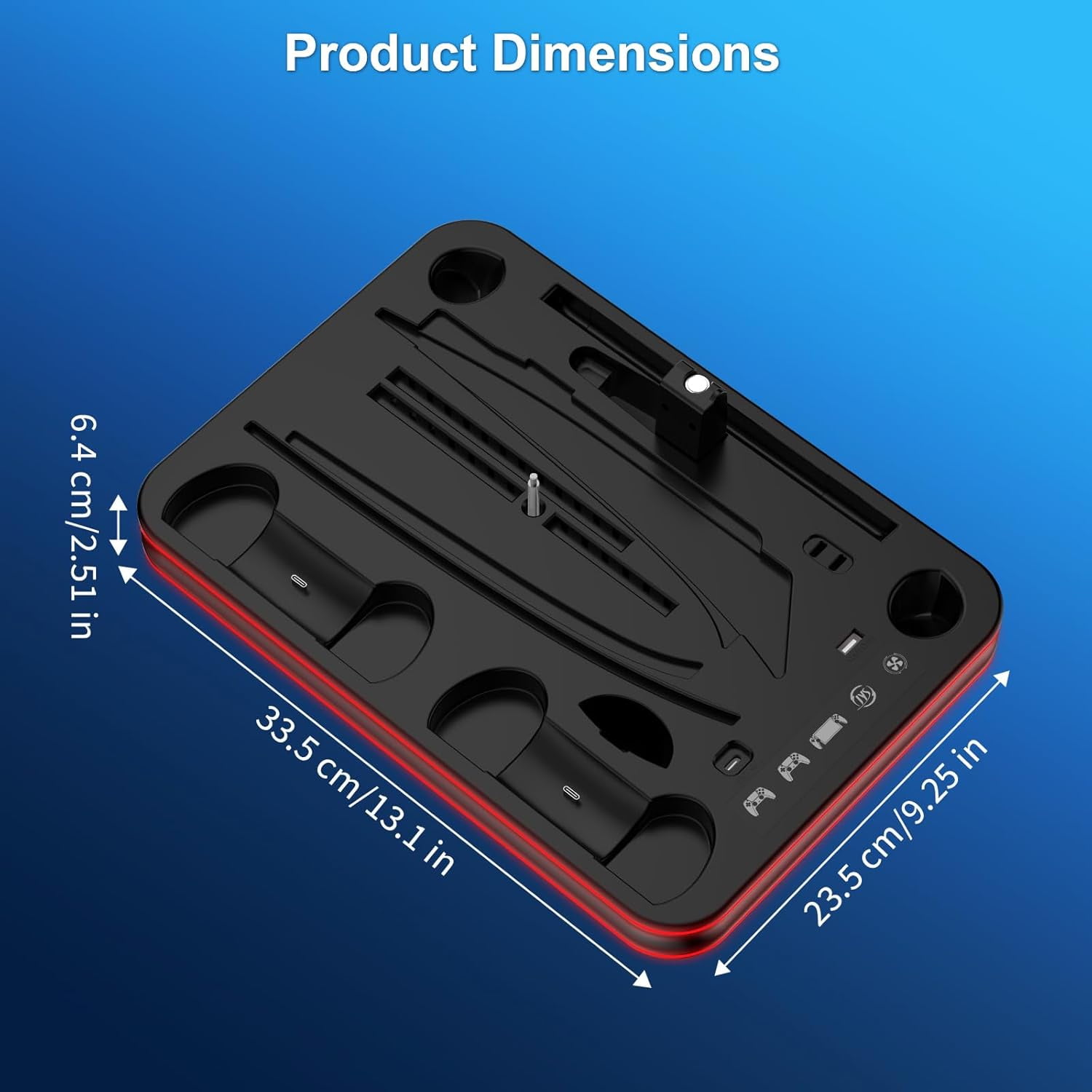 All in One Cooling Stand & Charger Station for PS5/Slim/Pro Console and Controller Charing Dock, Charging Stand for PlayStation Portal, Headset and Remote Holder with RGB Light Stand (Black)