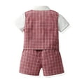 thumbnail image 3 of WhouRiu Infant Boy's Outfits Formal Short Sleeve Shirt Plaid Vest Shorts Child Summer Wedding Birthday Outfit Set,3-Piece Red,Size 12-18 M, 3 of 7