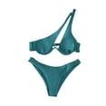 thumbnail image 2 of WIZUTIZ Ladies' Sexy Split Shoulder Steel Support Bikini Solid Color Two-piece Swimsuit Blue up to 65% Off, 2 of 3