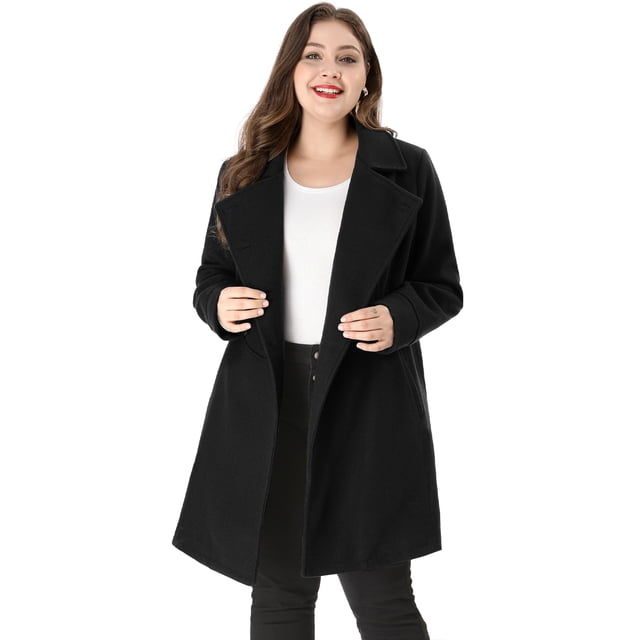 Abrigo De Doble BotonaduCon Cuello Vuelto TalGrande PaMujer Negro 3XL