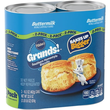Pillsbury Grands! Southern Homestyle Buttermilk Biscuits, 2 Pack, 16 Biscuits, 32.6 oz