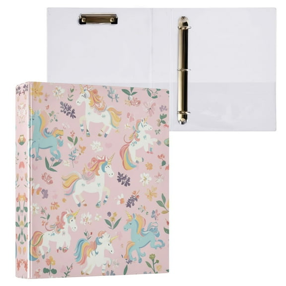 Cartoon Unicorns Pattern 3 Ring Hardcover Binders 1.5in Round Rings for Letter-Size Folder Paper Organizer Pockets for Office Student Recipe