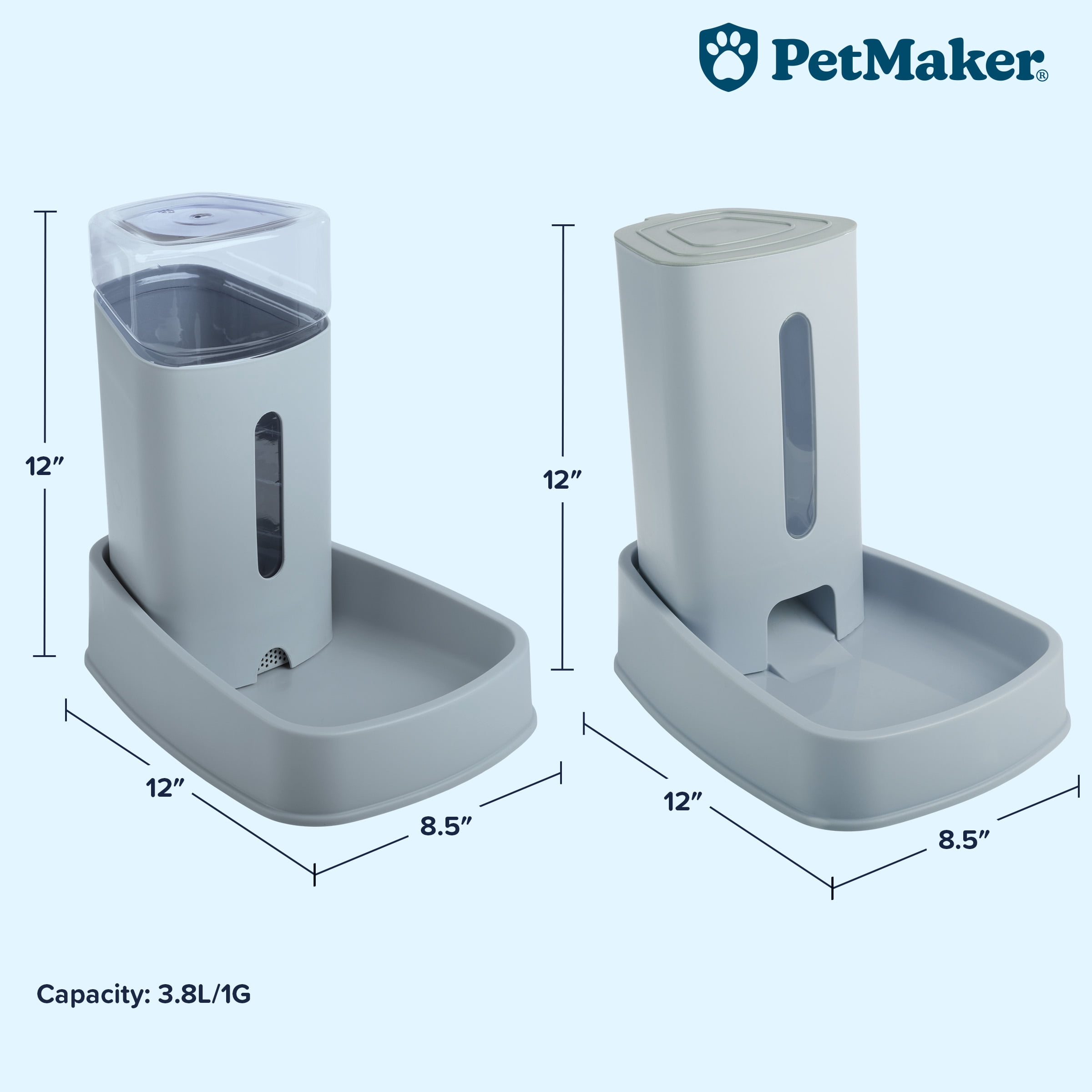 PETMAKER 2-Pack 3.8L/1G Automatic Pet Feeder and Water Dispenser (Gray)