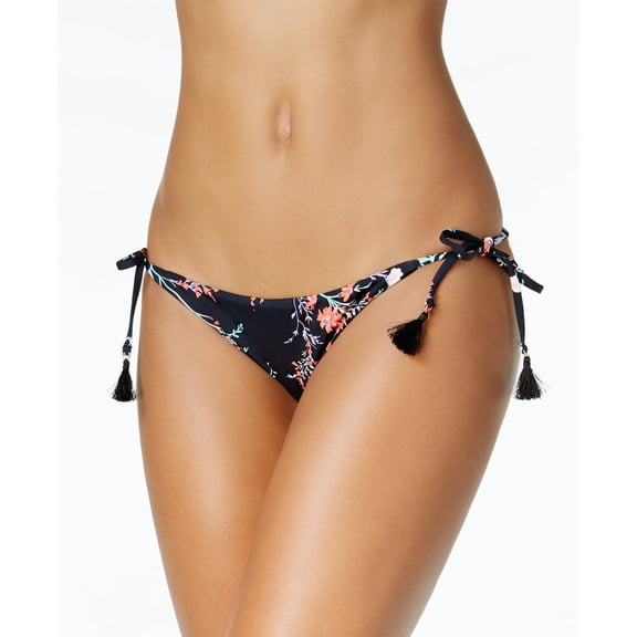 Bar III BLACK FLORAL/STRIPE Reversible Side-Tie Bikini Bottom, US XLarge