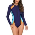 thumbnail image 5 of Womens Rashguard Long Sleeve Swimsuit Color Block Zip Front One Piece Bathing Suit for Ladies Summer Sun Protection Swim Suits UPF 50+, 5 of 6