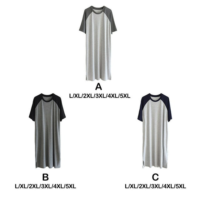 pitrice Robe de Nuit pour Homme en Coton à Manches Raglan, Vêtement de Nuit Léger, Robe Pyjama Respirante à Col Rond, Chemise de Nuit avec Empiècements, Noir/gris Foncé L