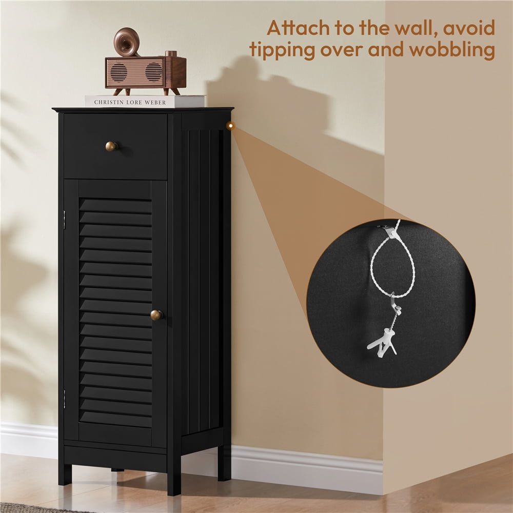 Yaheetech Narrow Freestanding Bathroom Cabinet with Drawer and Single Door, Black