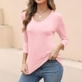 thumbnail image 5 of Tittly T Shirts for Women Basic Tees Women's V Neck 3/4 Sleeve Tops Color Block/Solid Shirts Basic Summer Tees Tshirts Shirts Spring Tops for Women Beige L, 5 of 7