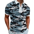 thumbnail image 2 of Mens Graphic T-Shirts Short Sleeve Camo Print Zip Polo Collar Casual Daily Summer Top Grey XXL, 2 of 7