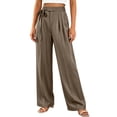 thumbnail image 4 of Oiangi Women's Wide Leg Dress Pants High Waist Tie Front Pant Pleated Casual Business Work Trousers with Pockets for Fall Khaki S, 4 of 9