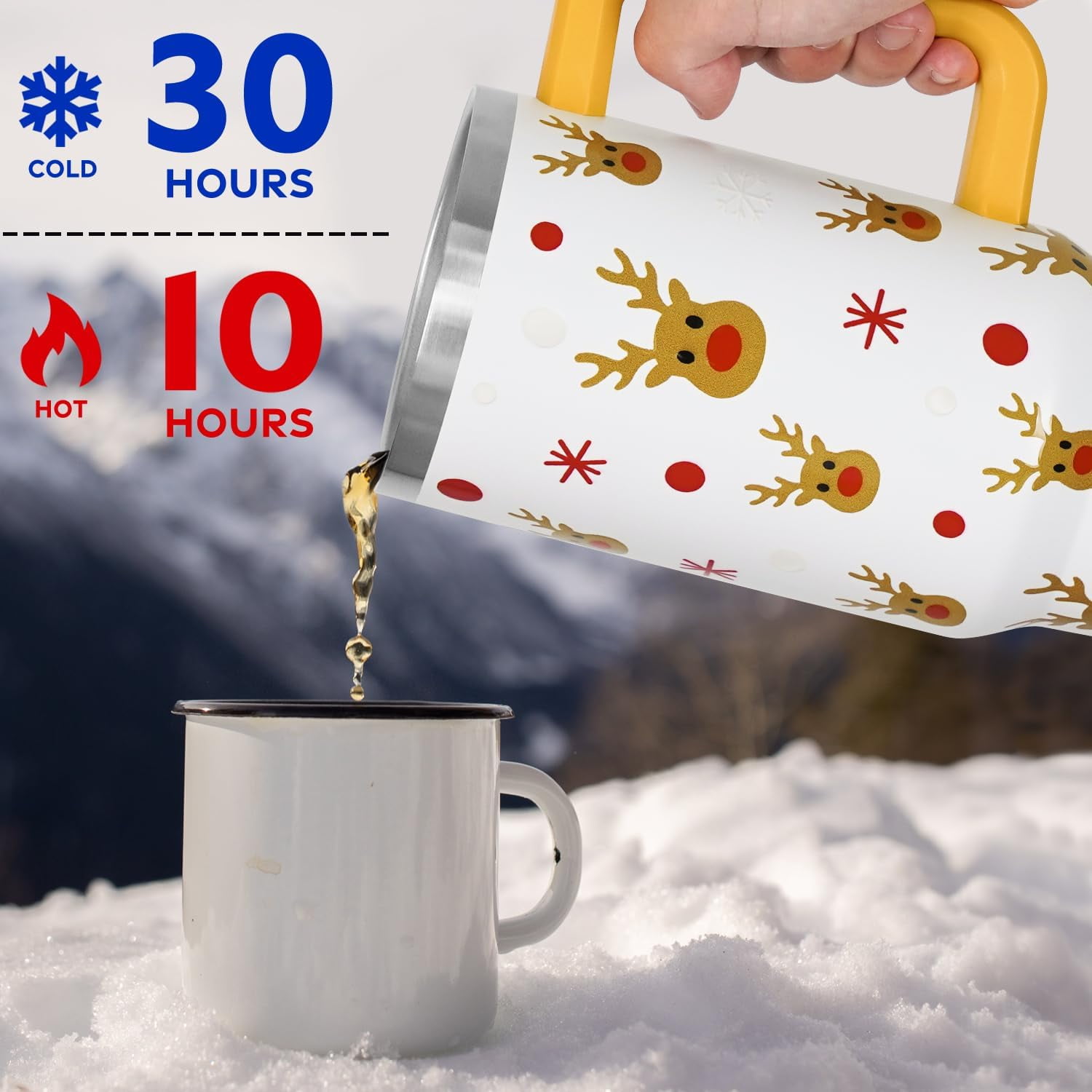 Christmas Tumbler with Handle and Straw Lid 40 oz,Cute Merry Xmas Elk Reindeer Gifts for Women Vacuum Insulated Leak Proof Tumbler,Winter Holiday Accessories Stainless Steel Coffee Cup Mug