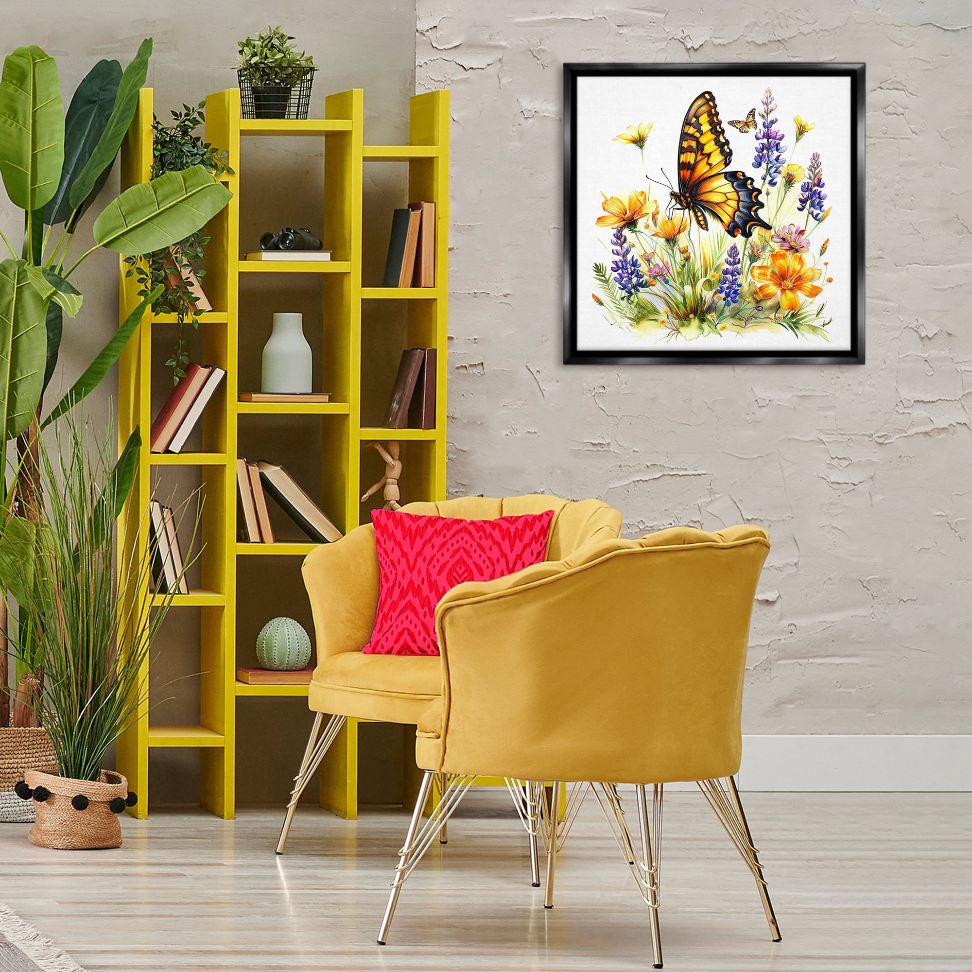 Stupell Industries Butterfly Wings Garden Insects Painting Black Floater Framed Canvas Art Print Wall Art, 25 x 25