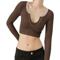 thumbnail image 1 of Blusas sexys para mujer, camisas de manga larga, blusas ajustadas de corte bajo, camisas con escote en V, blusas de otoño, XS-L, 1 of 5