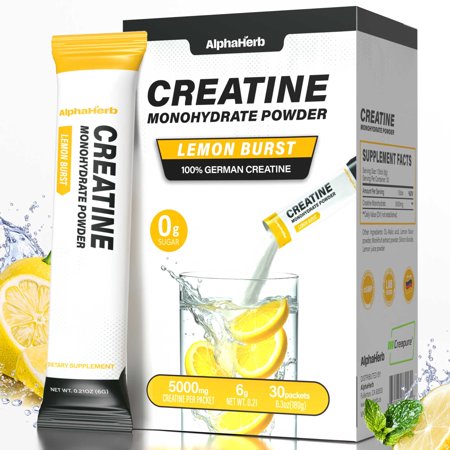 AlphaHerb Creatine Monohydrate Powder for Women 30 Stick 5000mg per Packet Lemon Burst