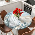thumbnail image 2 of Round Fitted Tablecloths with Elastic Edge Cartoon Shell Gradient Blue Waves Oil-Proof Waterproof Wipeable Table Cover for Kitchen Dining Party Decor Summer Ocean Beach Coral Table Clothes,36" - 44", 2 of 9