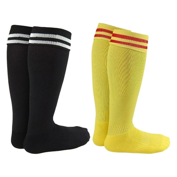 Lian LifeStyle Exceptional Girl's 2 Pair's Knee High Sports Socks for Soccer, Softball, Baseball, and Many Other Sports XL002 Size M, Color Black, Yellow