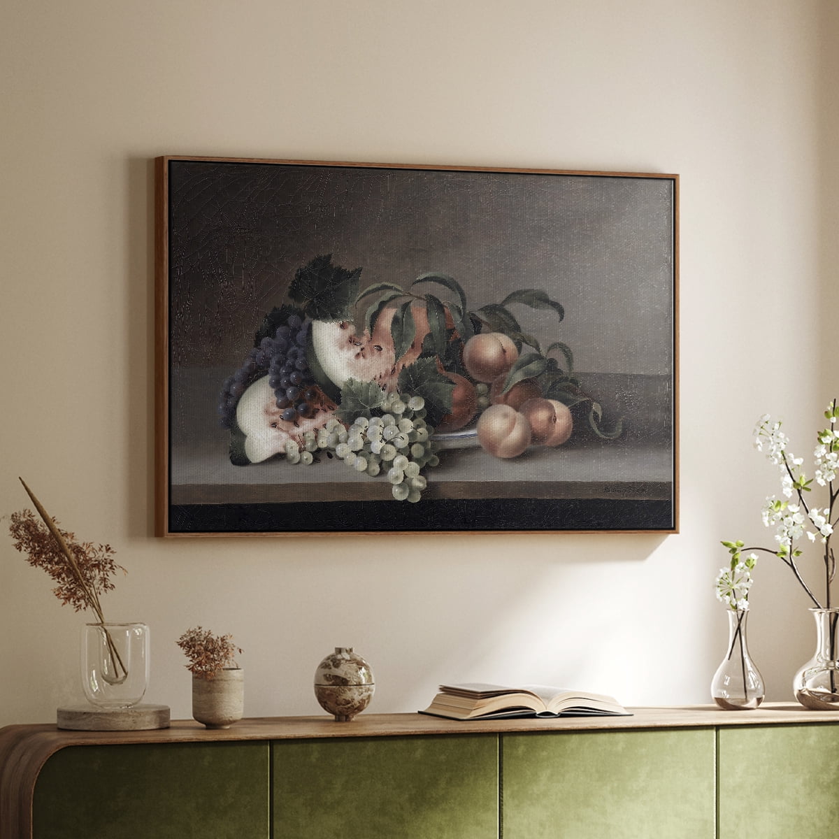 Vintage Botanical Print-XLII By Wexford Home Framed in Walnut Wood Gallery Wrapped Canvas 27 in. x 41 in.