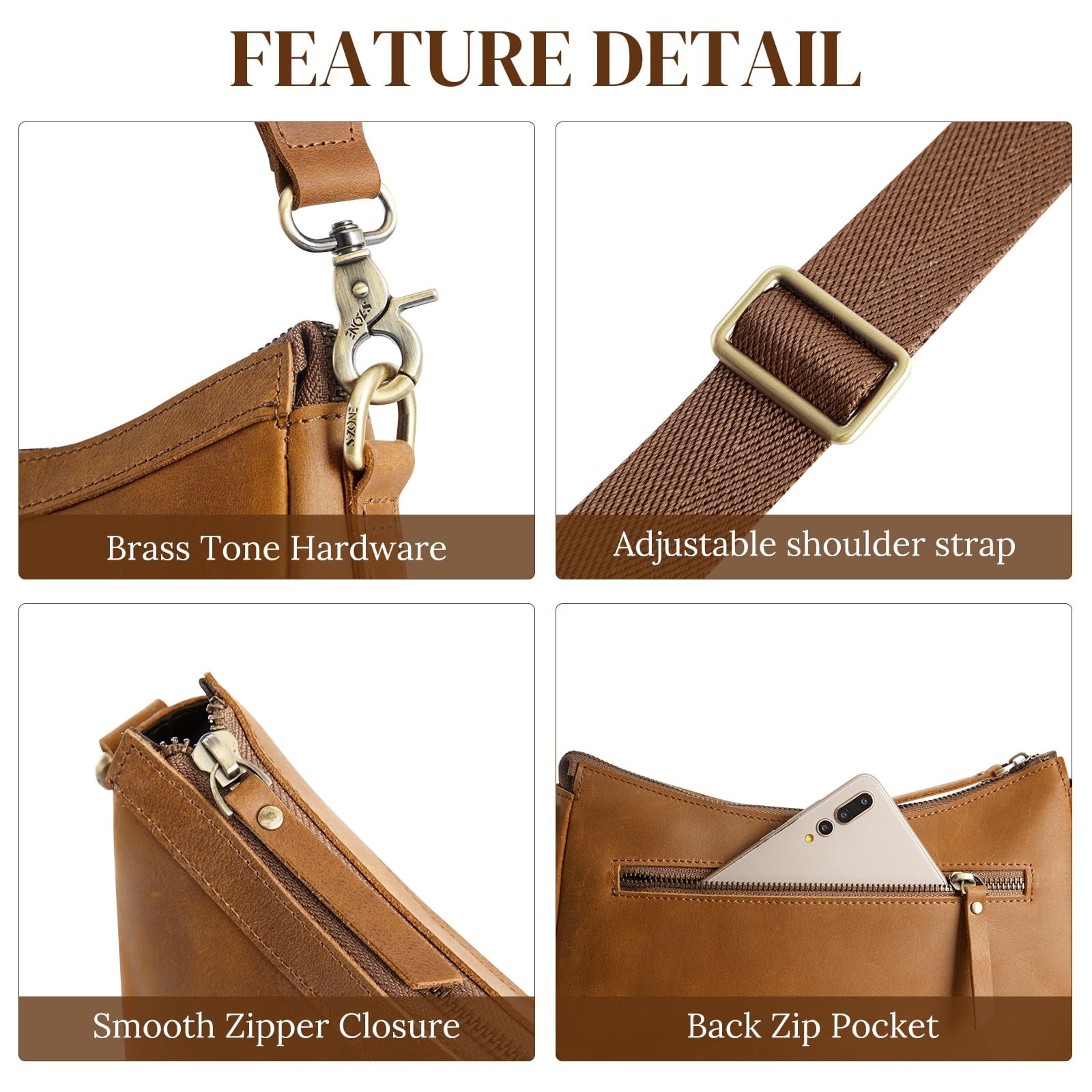 S-ZONE Leather Shoulder Bag for Women Small Crossbody Bags Hobo Purses with 2 Straps