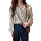 thumbnail image 4 of Camisa de mujer Blusa de gasa con estampado floral Top casual de manga larga abullonada, Albaricoque, S AweSitey AP001298-06B, 4 of 7
