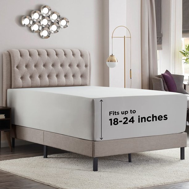 Empyrean Bedding Sábana bajera ajustable extra profunda para cama individual, solo bolsillo profundo, se adapta a sábanas ajustables de 18 a 24 pulgadas, bolsillo profundo doble, microfibra suave, 110