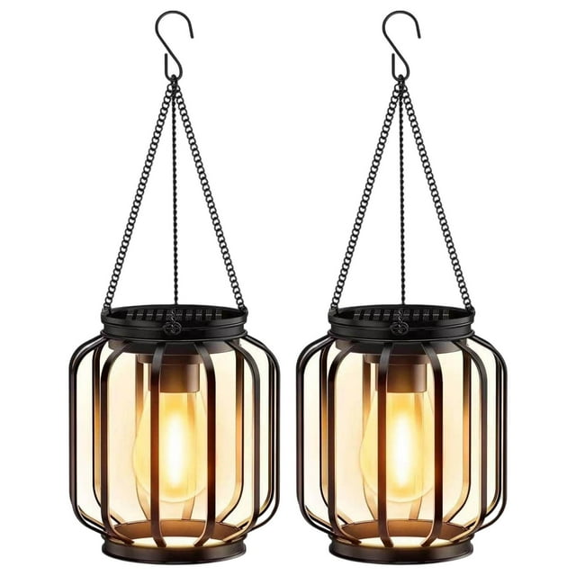 Solar-Powered Iron Square Planar Unshakeable Chandelier For Outdoor Courtyard 2PC