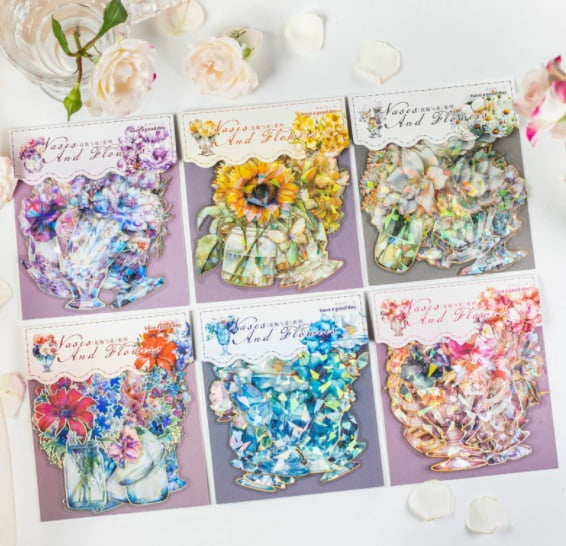6 Packs - Hot Stamping Stickers for Vases and Flowers, Seashell 3D Journaling Materials and Decorative Stickers