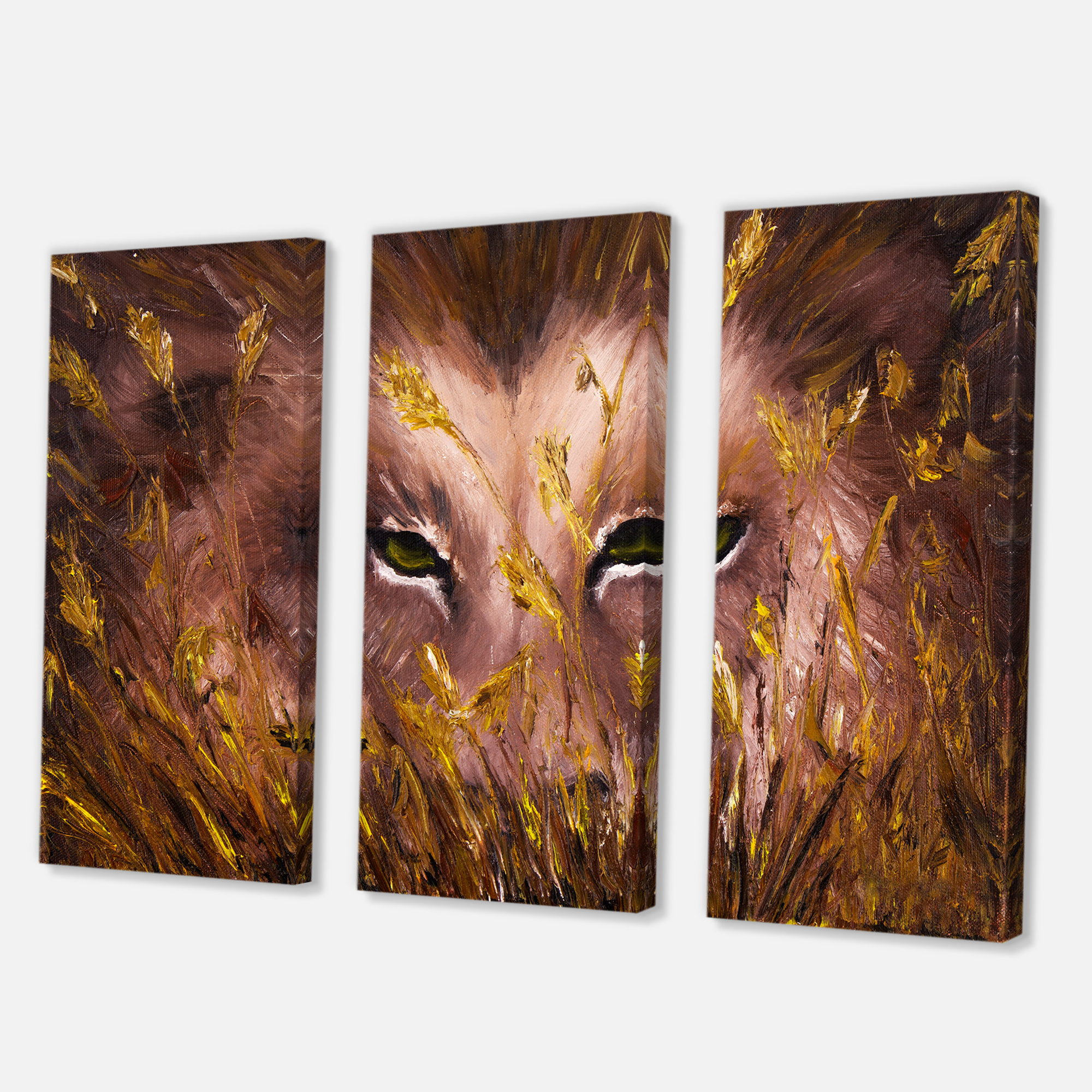 Designart ' Close Up Of Wolf Eyes In The Grass ' Farmhouse Canvas Wall Art Print