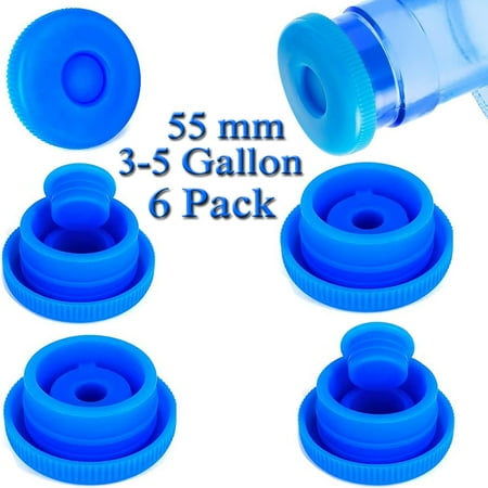 

5 Gallon Water Jug Cap Reusable - 6 Pack 55mm Water Bottle Caps Silicone Replacement Non- Spill Cap & Lids for Anti-Splash