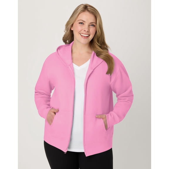 Hanes Just My Size EcoSmart Women's Full-Zip Fleece Hoodie (Plus ) Spirited Pink 1X