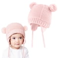 thumbnail image 4 of Hessimy Baby Double Pom Pom Knit Earflap Hat,Winter Warm Beanie with Adjustable Chin Ties, 4 of 9