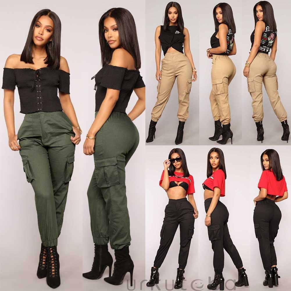 Itfabs New Women s Casual High Waist Cargo Trousers Ladies Leisure Sports Pants Other