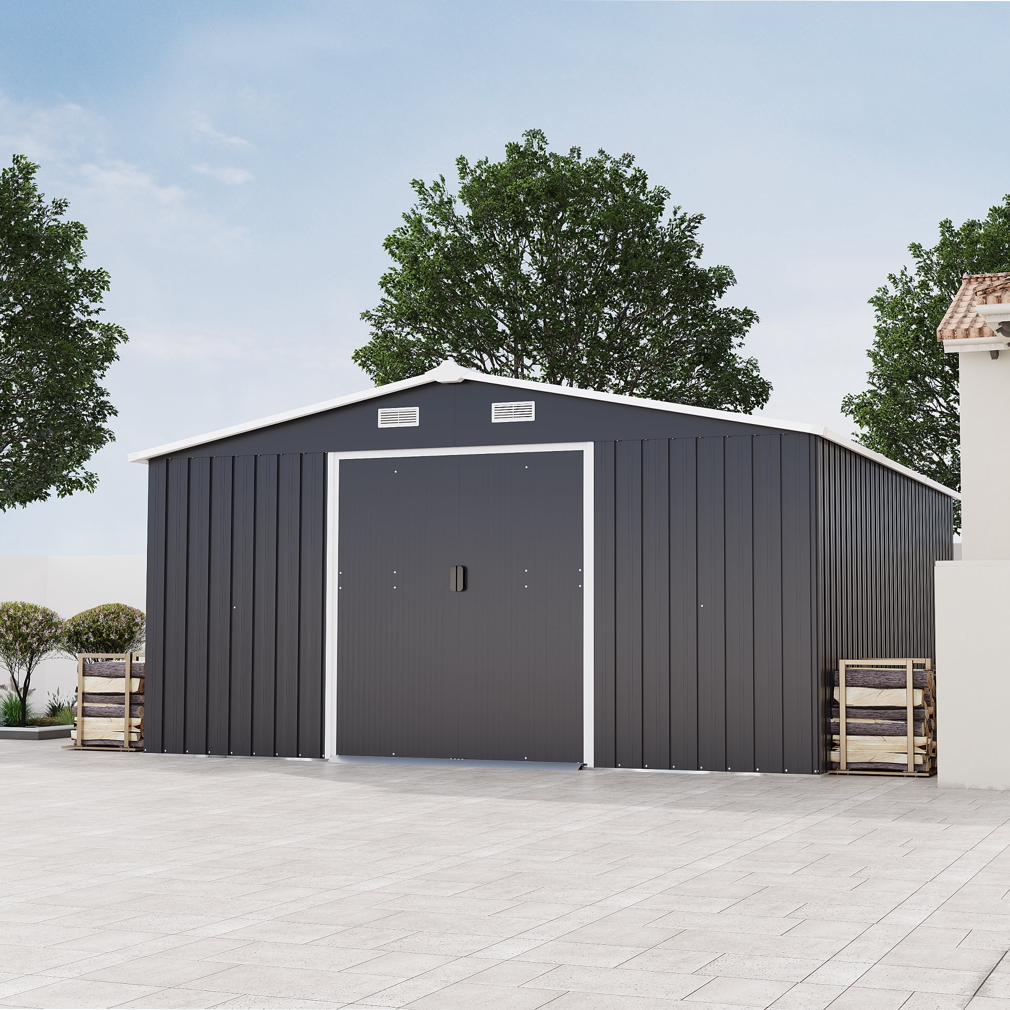 Leumius 10x12 FT Outdoor Metal Storage Shed, Large Storage Sheds with Sturdy Frame Structure, Metal Garden Tool Shed with Lockable Door for Garden Lawn Backyard Dark Gray