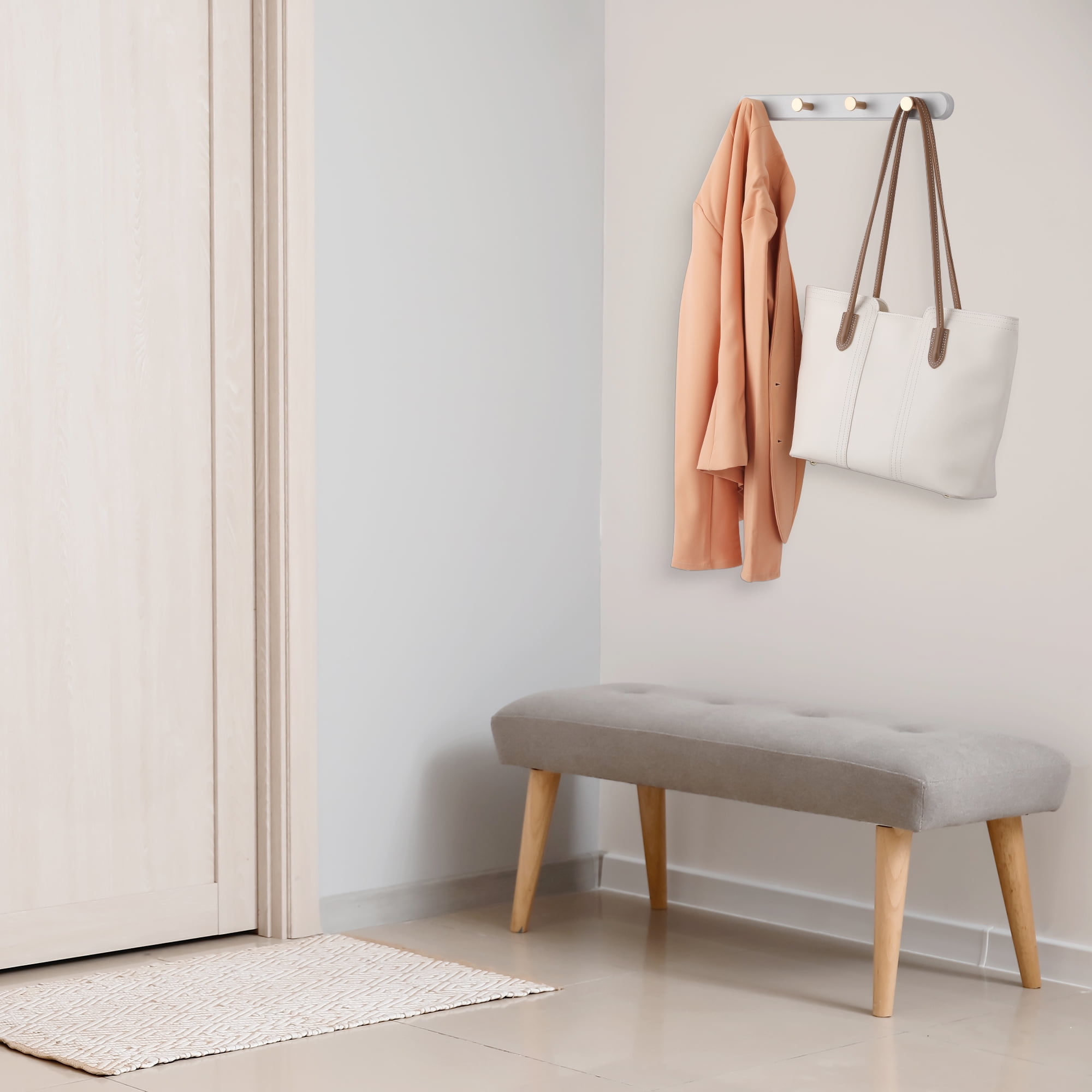 Unique Bargains Coat Rack Wall Mount Coat Hook for Hanging with 4 Hooks Hat Rack Gray
