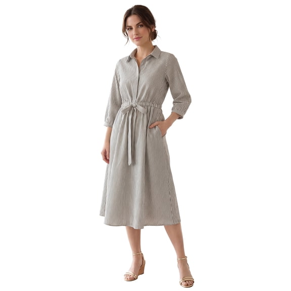 Ellos Plus Size Linen Blend Tie Waist Midi Dress