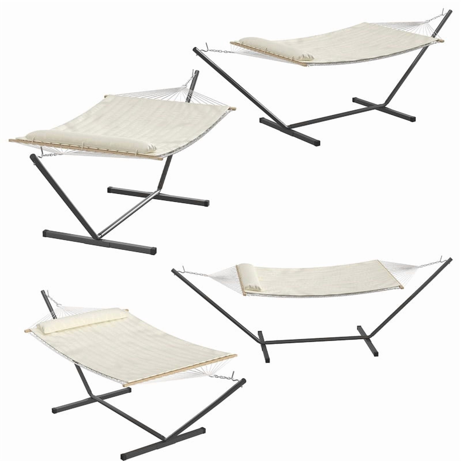 Towallmark 2 Person Hammock with Stand,&nbsp;Outdoor Double Hammock with Heavy Duty Steel Frame, 450LBS Capacity, Includes Breathable Net and Cushion, Free Standing Patio Hammock, White